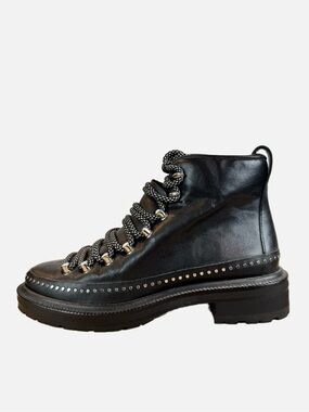 rag & bone | Black Leather Studded Combat Boot, EU 36.5